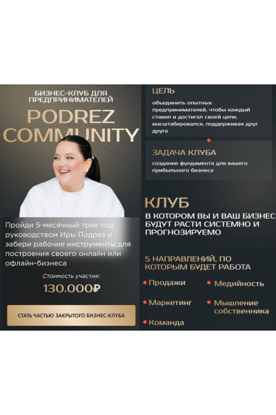 Бизнес клуб для предпринимателей PODREZ Community. Ирина Подрез