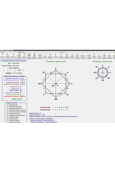 Программа Калькулятор: Зеркальная Матрицы Судьбы и Нео-Нумерология. Версия 9.20.0 Версия Консультант. Дмитрий Воронов