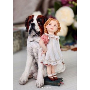 Я выше - девочка и сенбернар. Татьяна Броницкая Ватная игрушка Я выше - девочка и сенбернар. Татьяна Броницкая Ватная игрушка