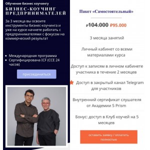Бизнес-коучинг предпринимателей. Пакет Самостоятельный. Ольга Рыбина, Юрий Мурадян, 5 PRISM