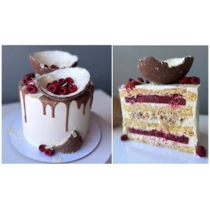 Бисквитный торт Кокос-Малина-Миндаль. Александра Голобородько, cakealeks