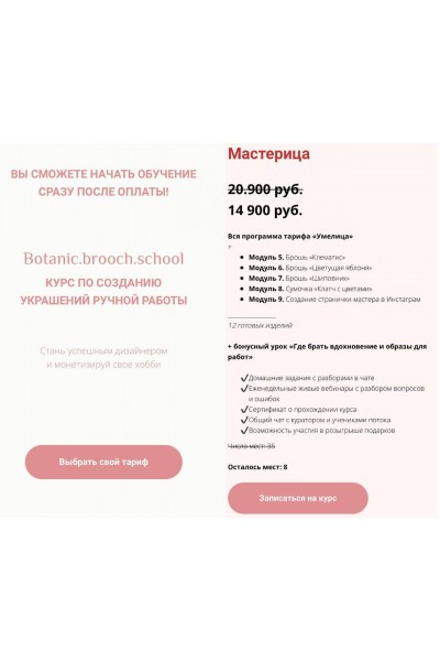 Курс по созданию украшений ручной работы. Тариф Мастерица. Анастасия Демидова, botanic-brooch