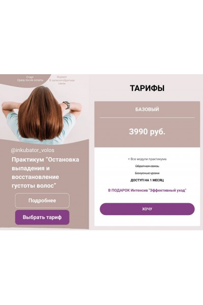 Остановка выпадения и восстановление густоты волос. Алена Панова, Инкубатор волос